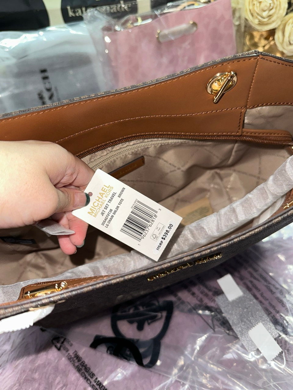 ORIG & IMPORTED Michael Kors MK Jet Set Travel Large Chain Shoulder Tote Bag Brown