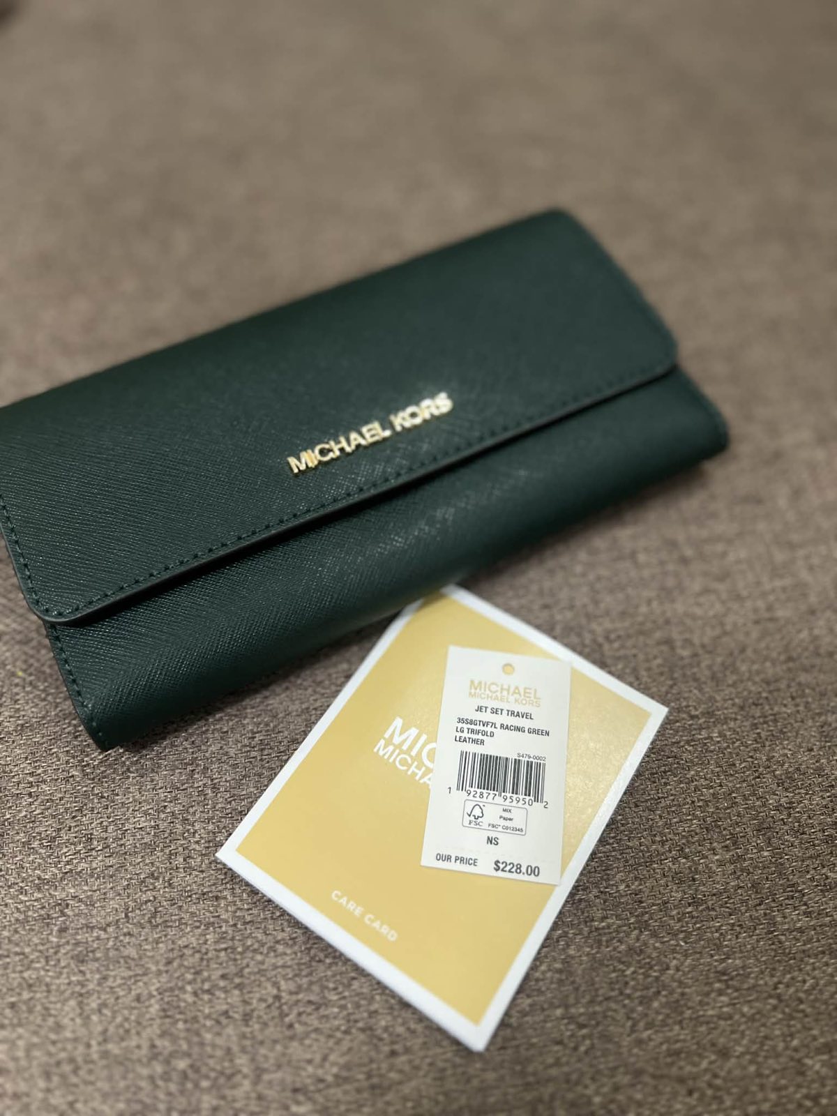 ORIG & IMPORTED Michael Kors MK Jet Set Large Trifold Long Wallet Racing Green