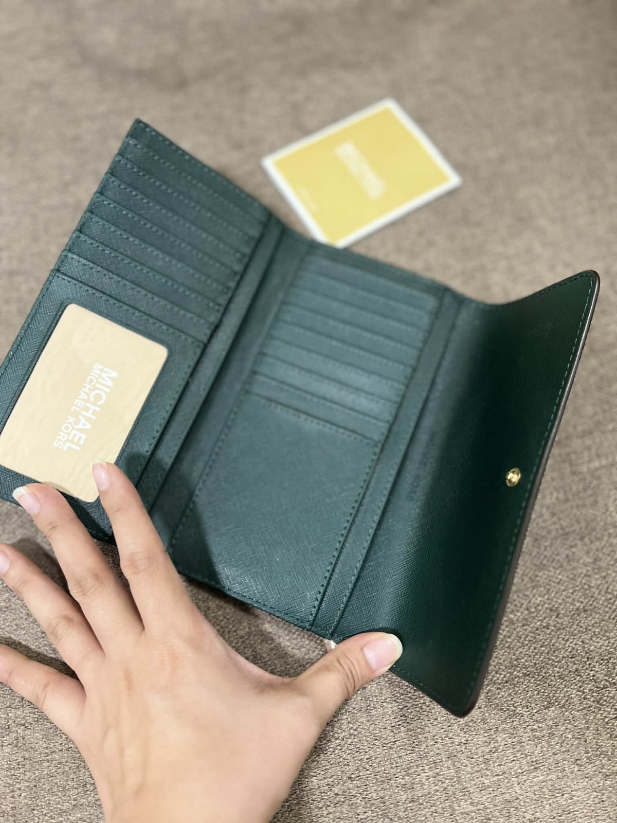 ORIG & IMPORTED Michael Kors MK Jet Set Large Trifold Long Wallet Racing Green