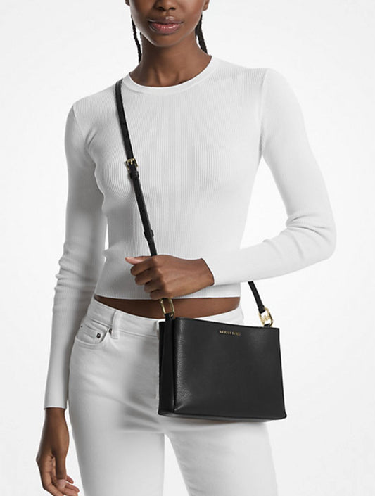 ORIG Preloved Michael Kors MK Trisha Medium Pebbled Leather Crossbody Black Bag