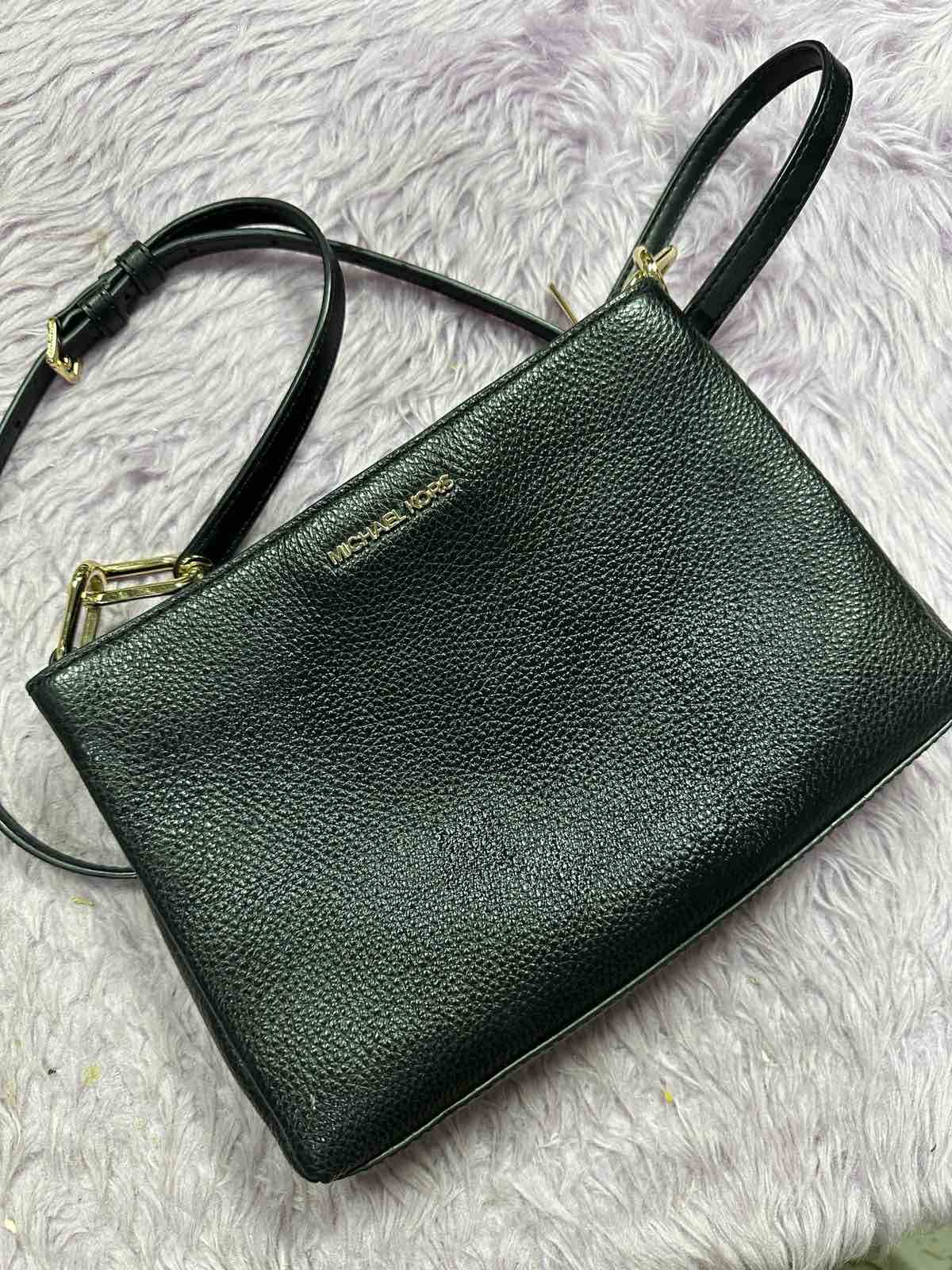 ORIG Preloved Michael Kors MK Trisha Medium Pebbled Leather Crossbody Black Bag