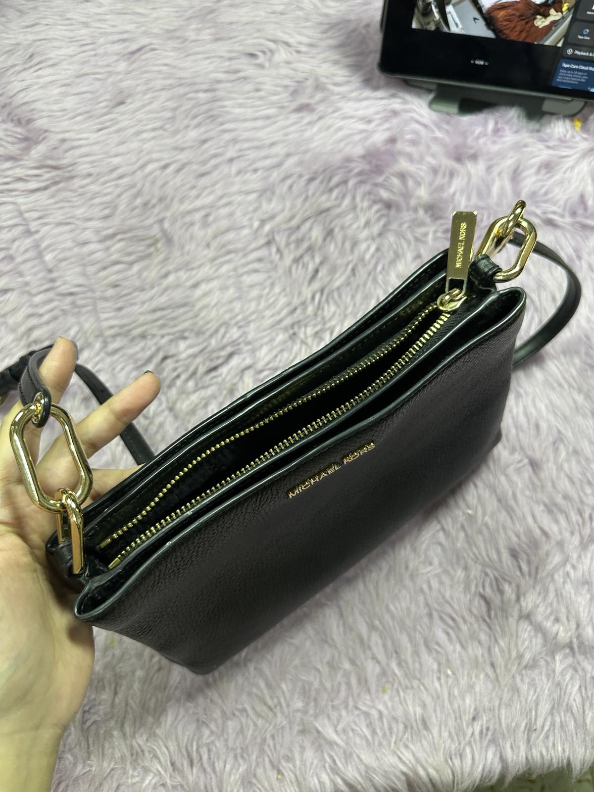 ORIG Preloved Michael Kors MK Trisha Medium Pebbled Leather Crossbody Black Bag