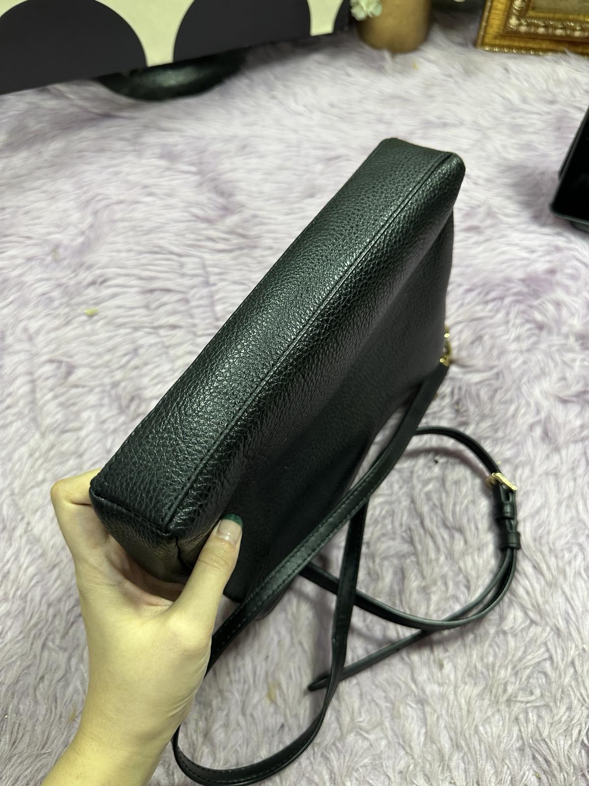 ORIG Preloved Michael Kors MK Trisha Medium Pebbled Leather Crossbody Black Bag