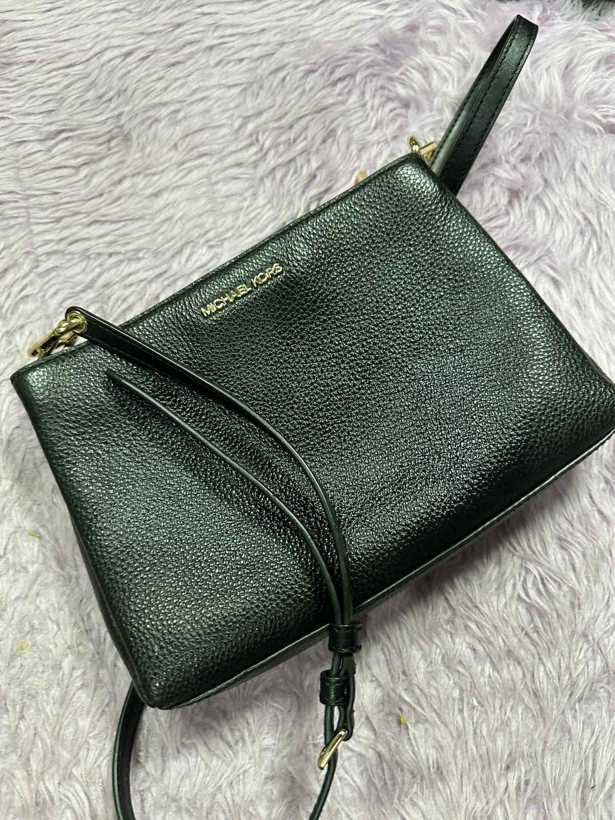 ORIG Preloved Michael Kors MK Trisha Medium Pebbled Leather Crossbody Black Bag