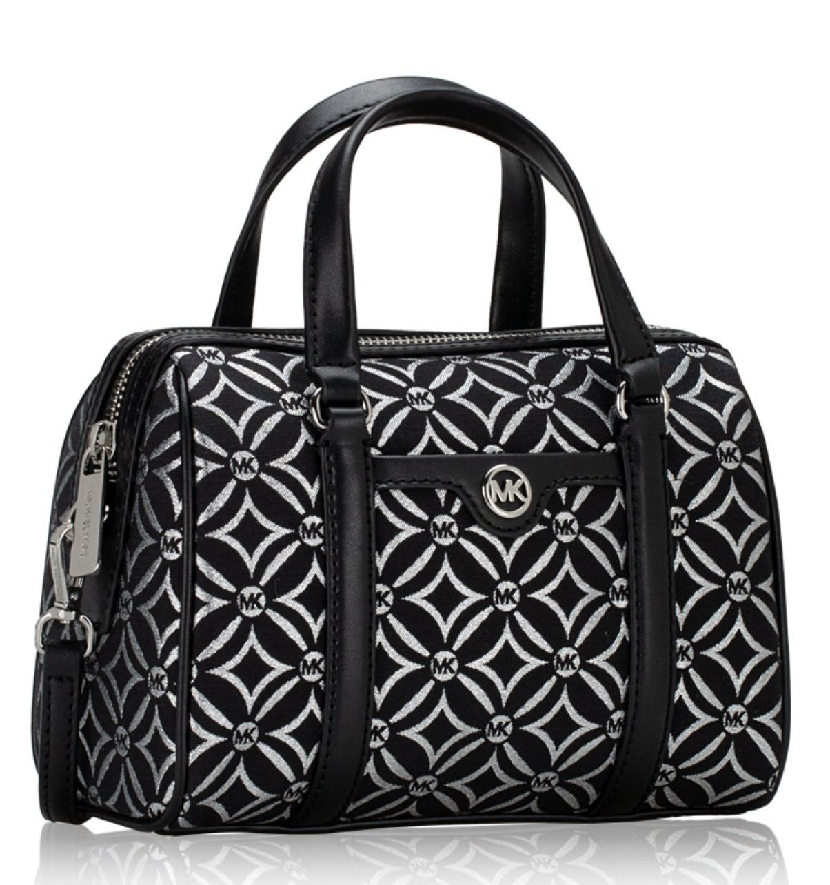 ORIG & IMPORTED Michael Kors MK Mini Small Metallic Duffle Crossbody Black Silver