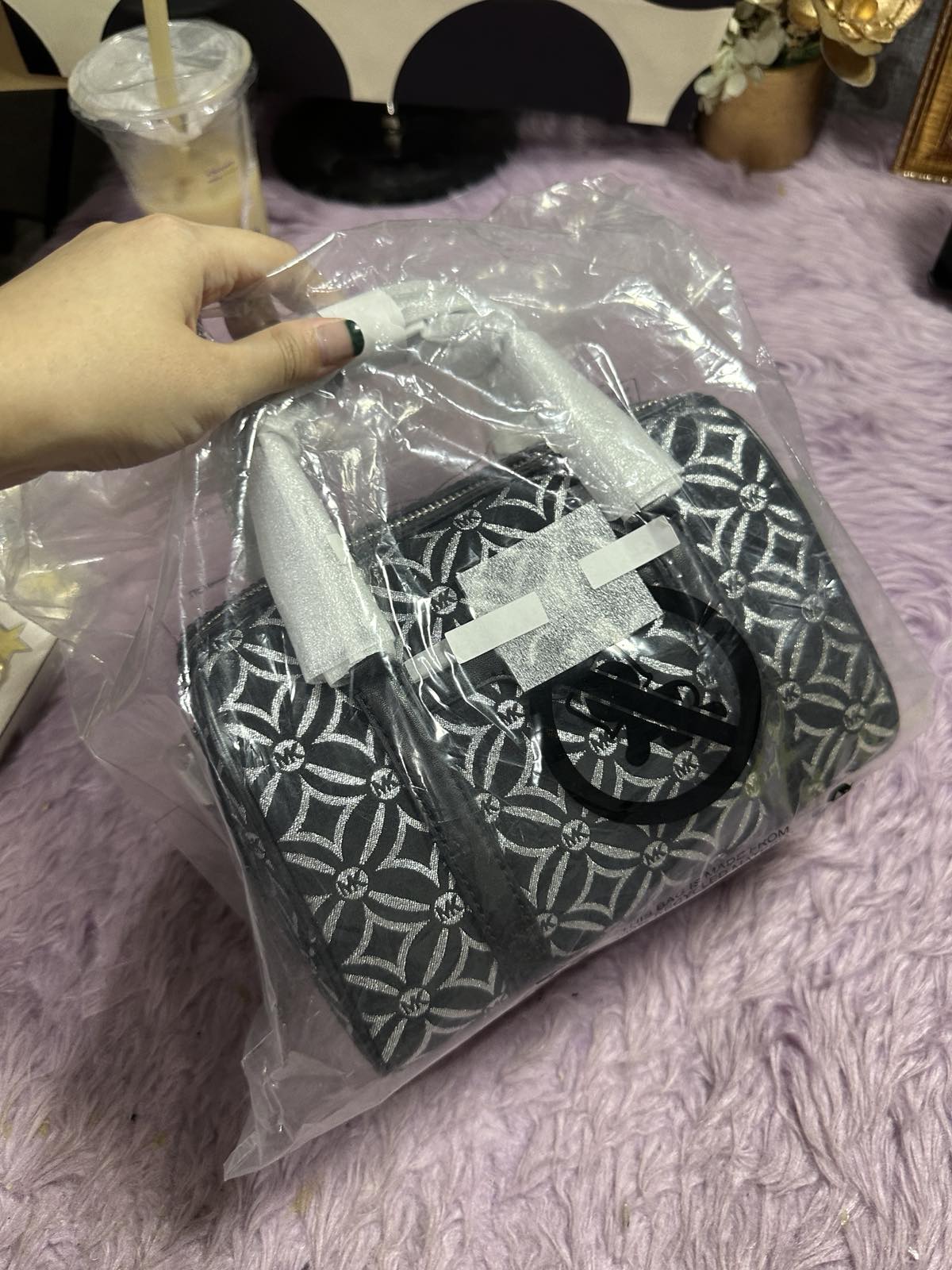 ORIG & IMPORTED Michael Kors MK Mini Small Metallic Duffle Crossbody Black Silver