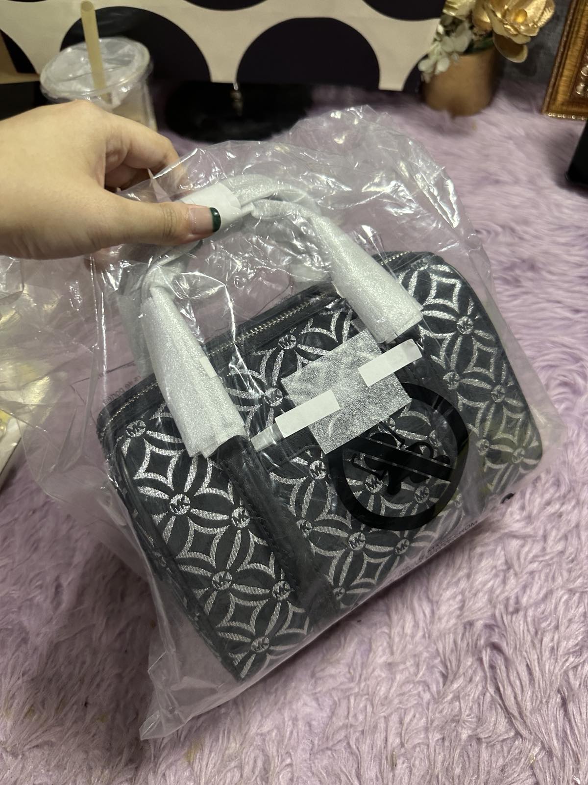 ORIG & IMPORTED Michael Kors MK Mini Small Metallic Duffle Crossbody Black Silver