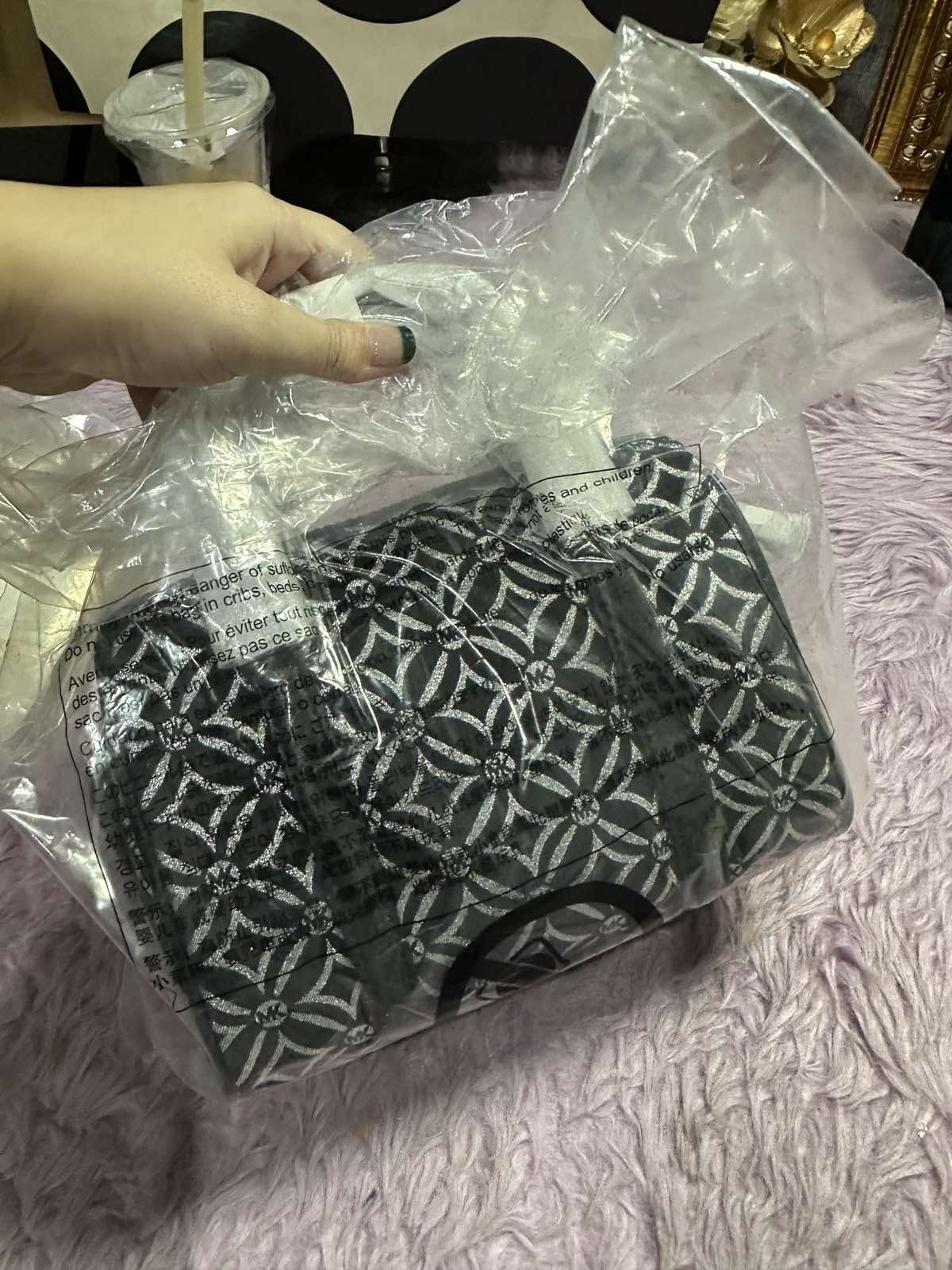 ORIG & IMPORTED Michael Kors MK Mini Small Metallic Duffle Crossbody Black Silver