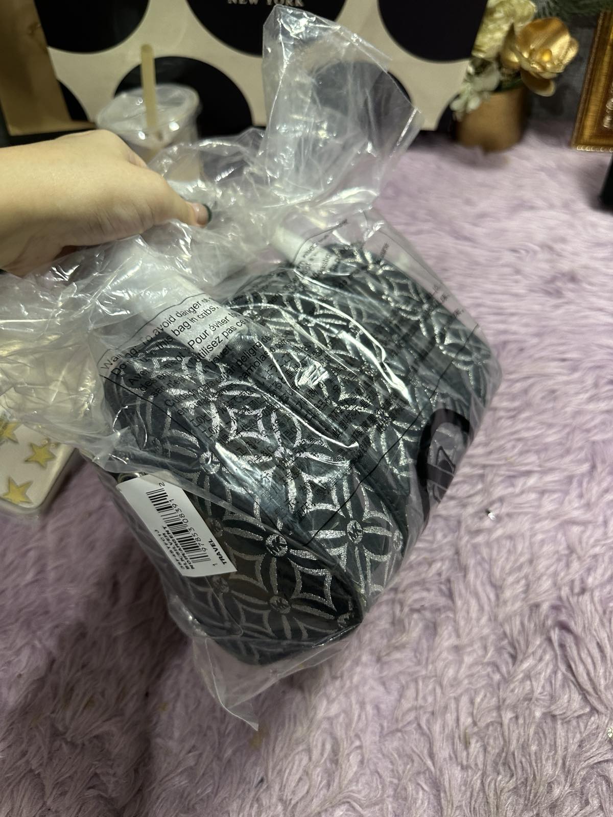 ORIG & IMPORTED Michael Kors MK Mini Small Metallic Duffle Crossbody Black Silver