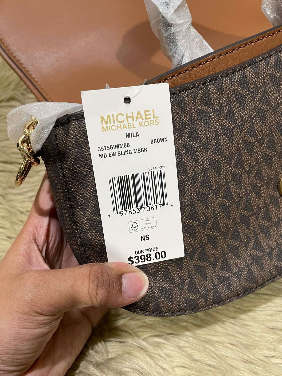 ORIG & IMPORTED Michael Kors MK Mila Medium Signature Logo Messenger Flap Bag Brown/Pink/Vanilla