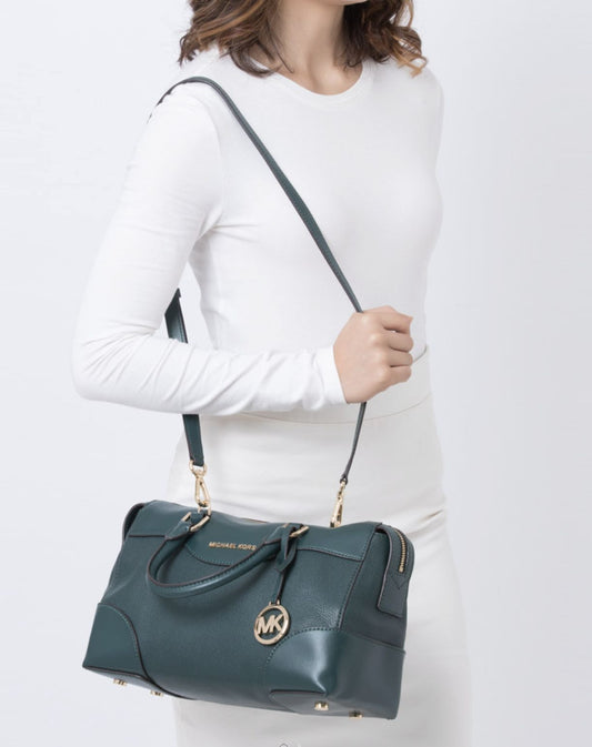 ORIG & IMPORTED Michael Kors MK Maya Medium Pebbled Leather Satchel Duffle Green Bag