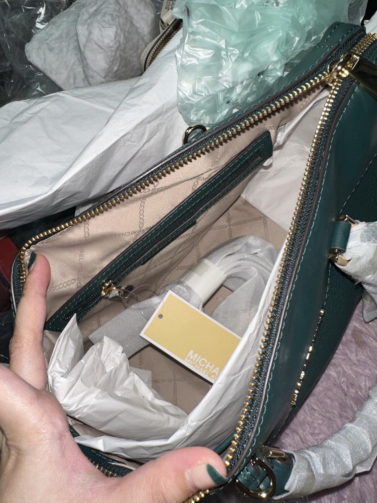 ORIG & IMPORTED Michael Kors MK Maya Medium Pebbled Leather Satchel Duffle Green Bag