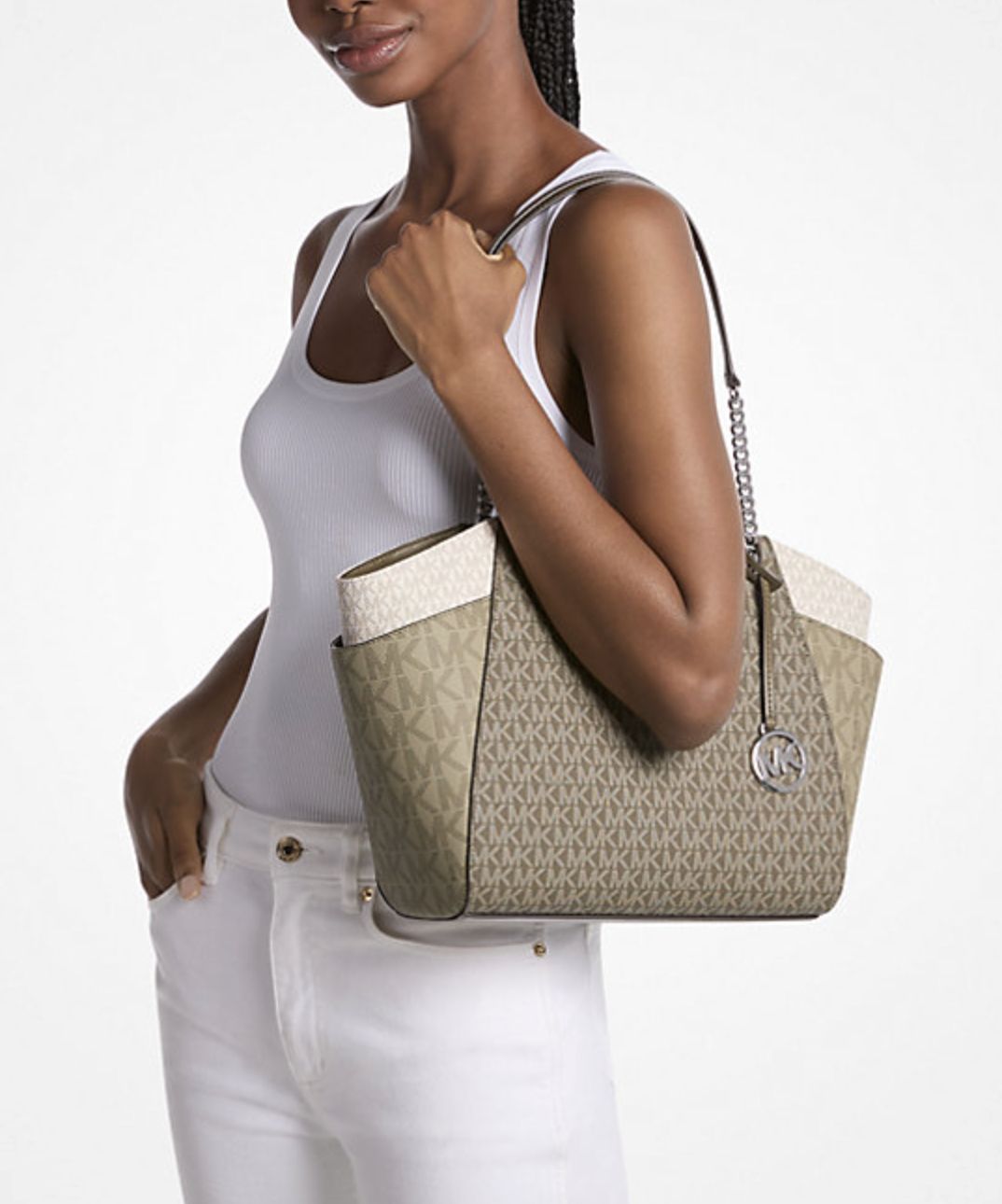 ORIG & IMPORTED Michael Kors MK Jet Set Large Logo Shoulder Tote Green Bag