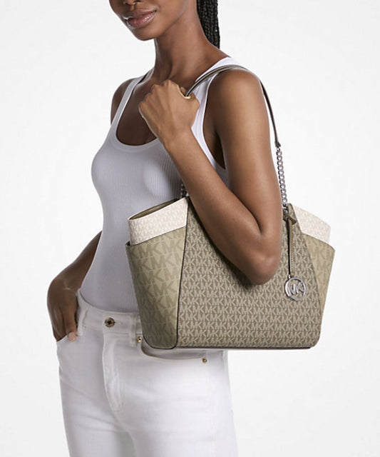 ORIG & IMPORTED Michael Kors MK Jet Set Large Logo Shoulder Tote Green Bag