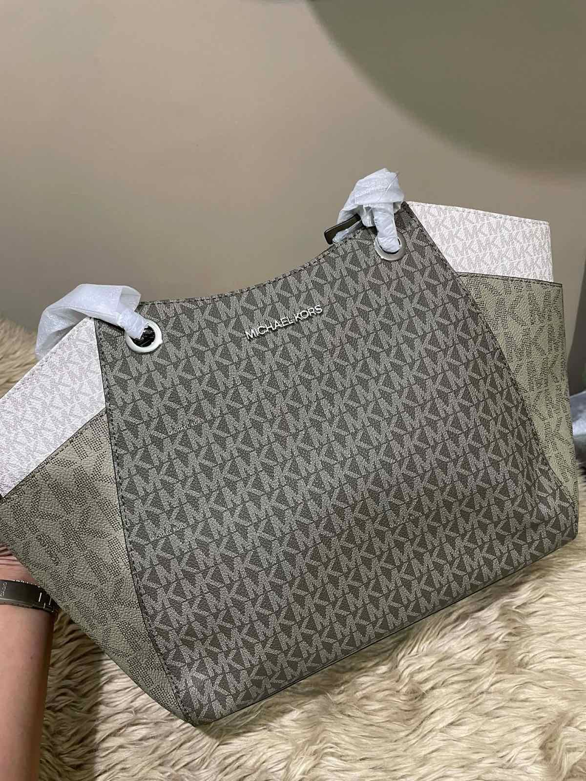 ORIG & IMPORTED Michael Kors MK Jet Set Large Logo Shoulder Tote Green Bag