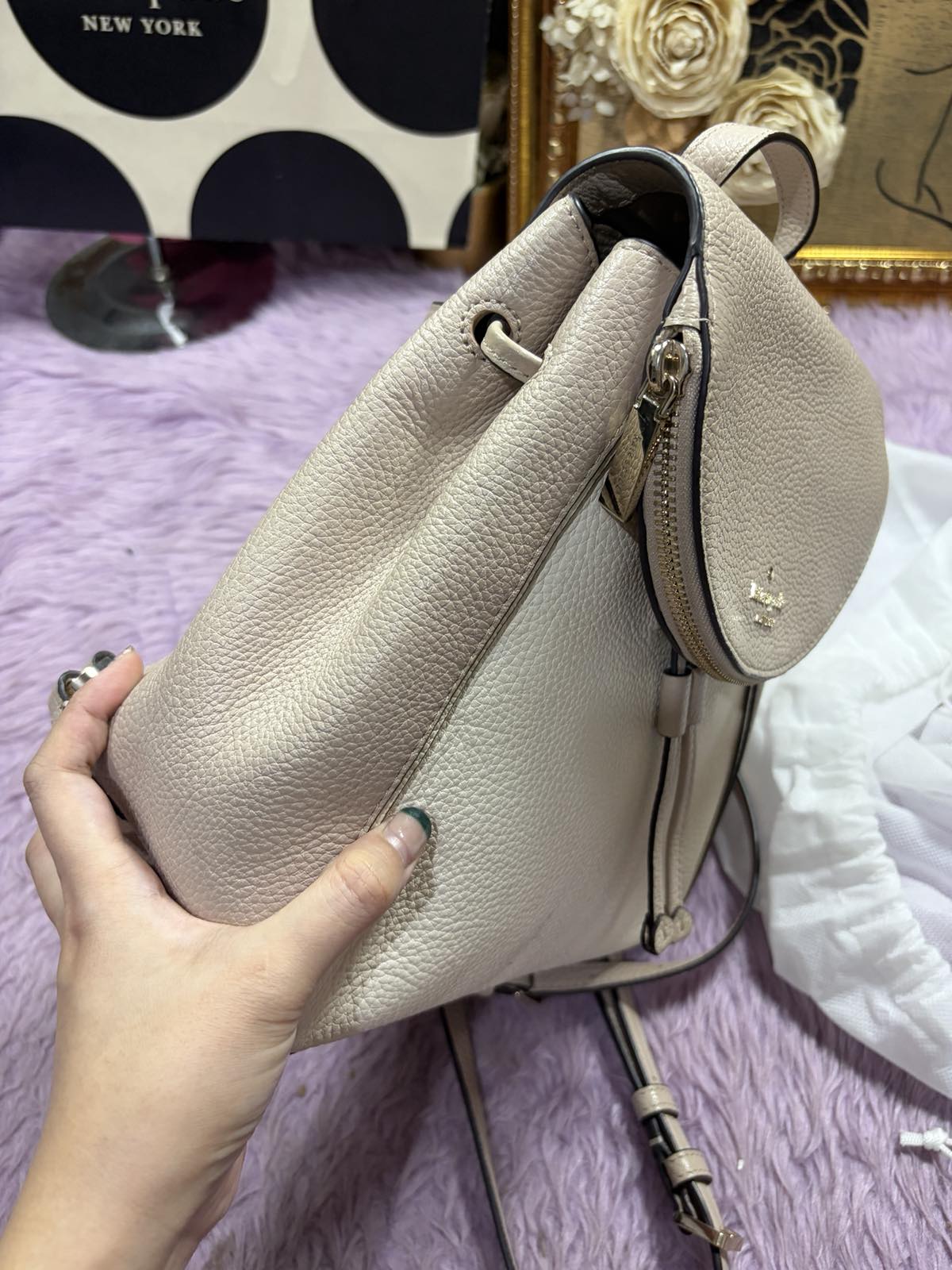 ORIG Preloved Kate Spade KS Leila Medium Flap Beige Backpack