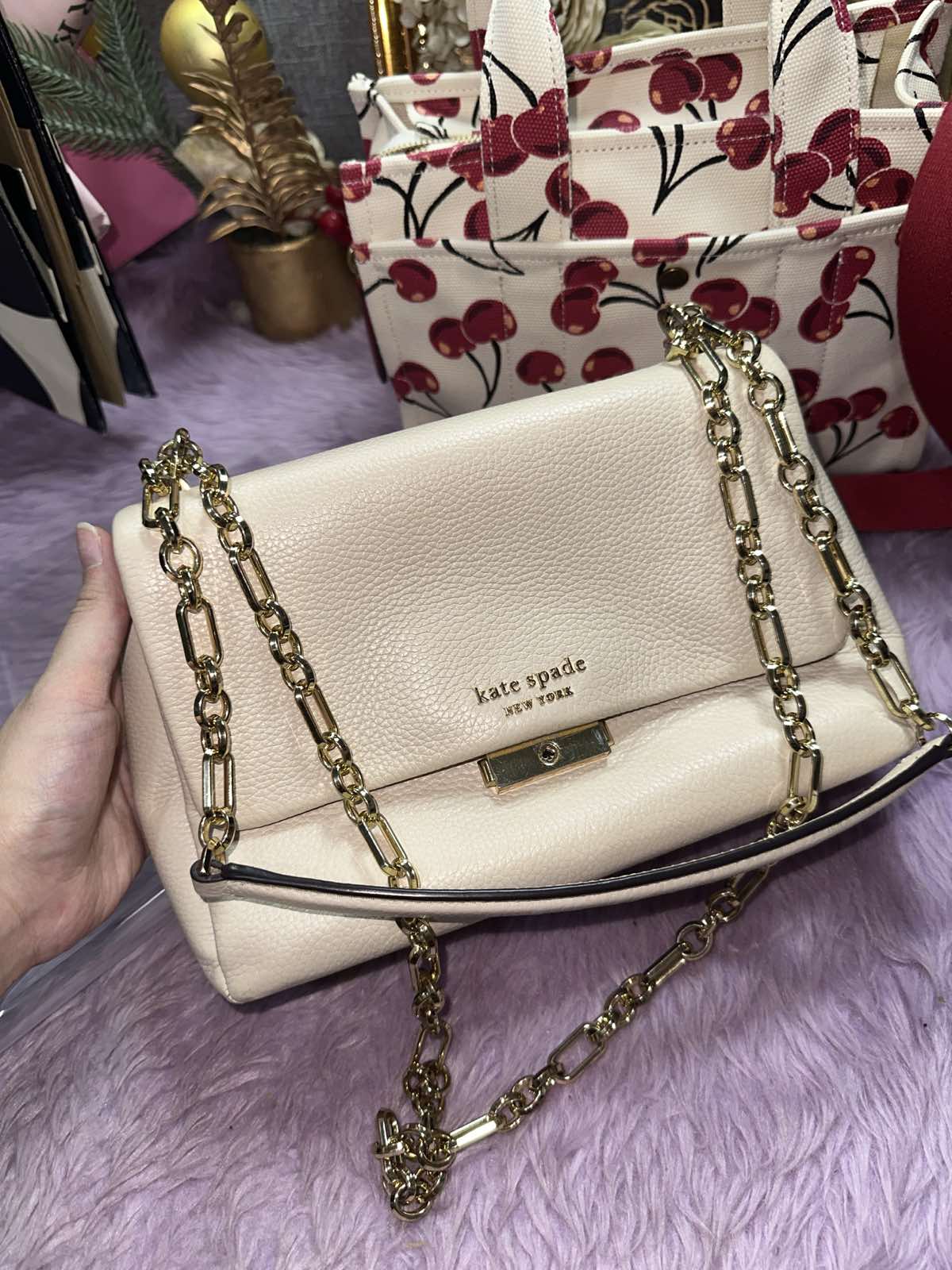ORIG Preloved Kate Spade KS Carlyle Medium Shoulder White Chain Bag