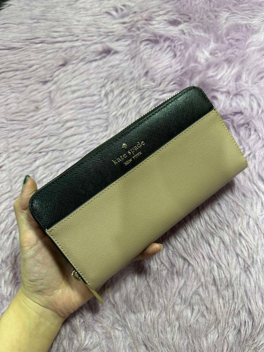 ORIG Preloved Kate Spade KS Staci Colorblock Large Continental Long Beige Wallet