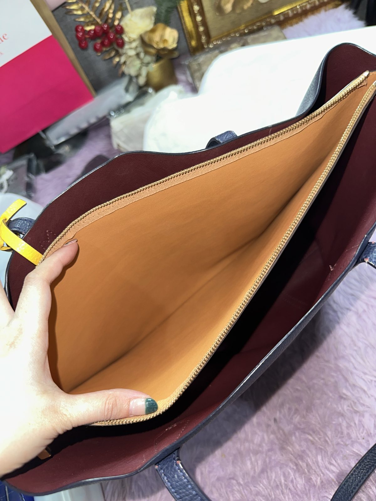 ORIG Preloved Tory Burch Perry Triple Compartment Large Tote Black Blue