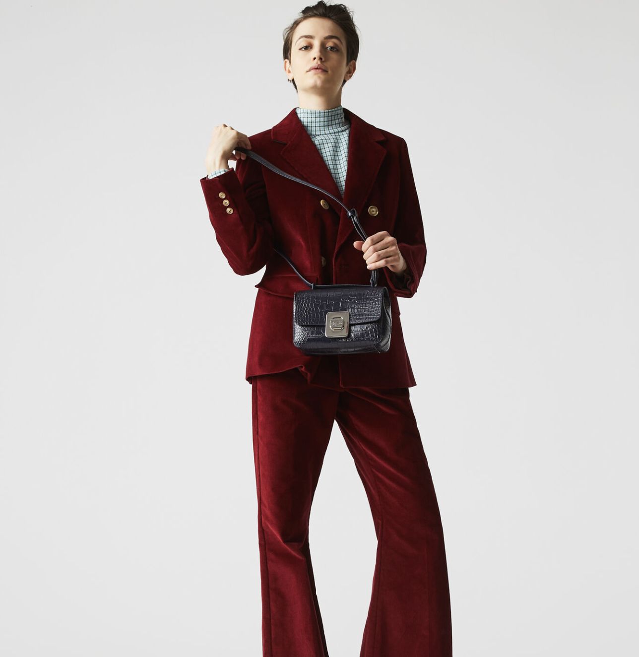 ORIG & IMPORTED Lacoste Amelia Metal Clasp Embossed Leather Crossbody Blue Bag