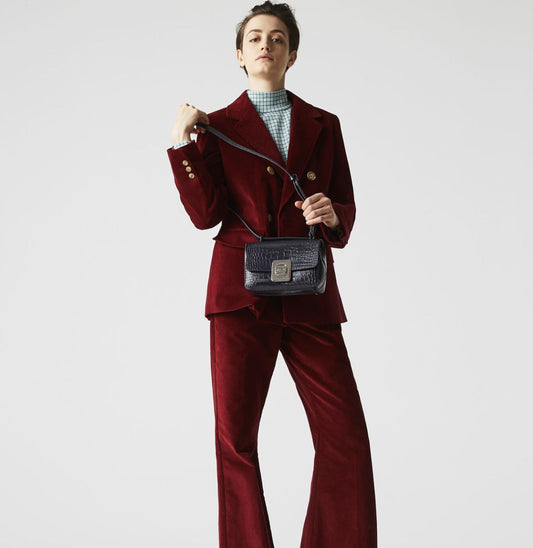 ORIG & IMPORTED Lacoste Amelia Metal Clasp Embossed Leather Crossbody Blue Bag