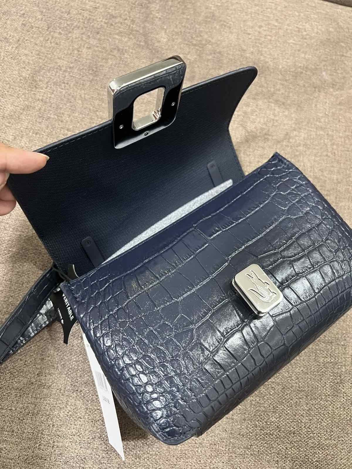 ORIG & IMPORTED Lacoste Amelia Metal Clasp Embossed Leather Crossbody Blue Bag