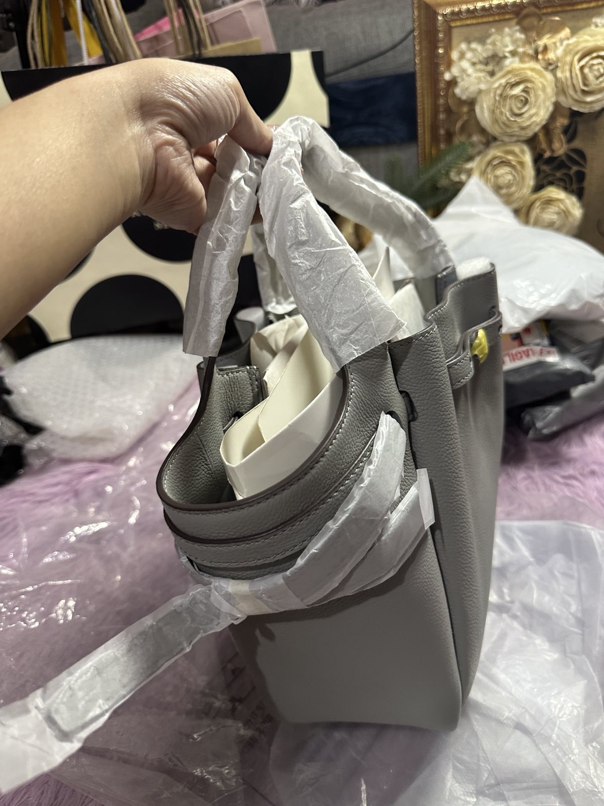 ORIG & IMPORTED Tory Burch Small Romy Top Handle Tote Gray Bag