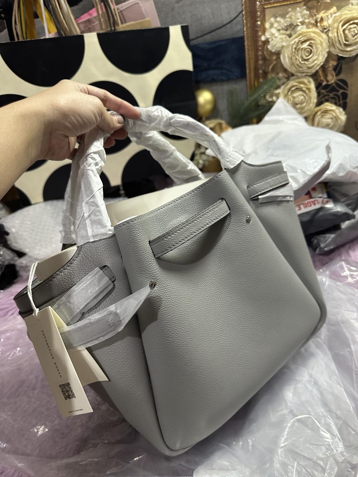 ORIG & IMPORTED Tory Burch Small Romy Top Handle Tote Gray Bag
