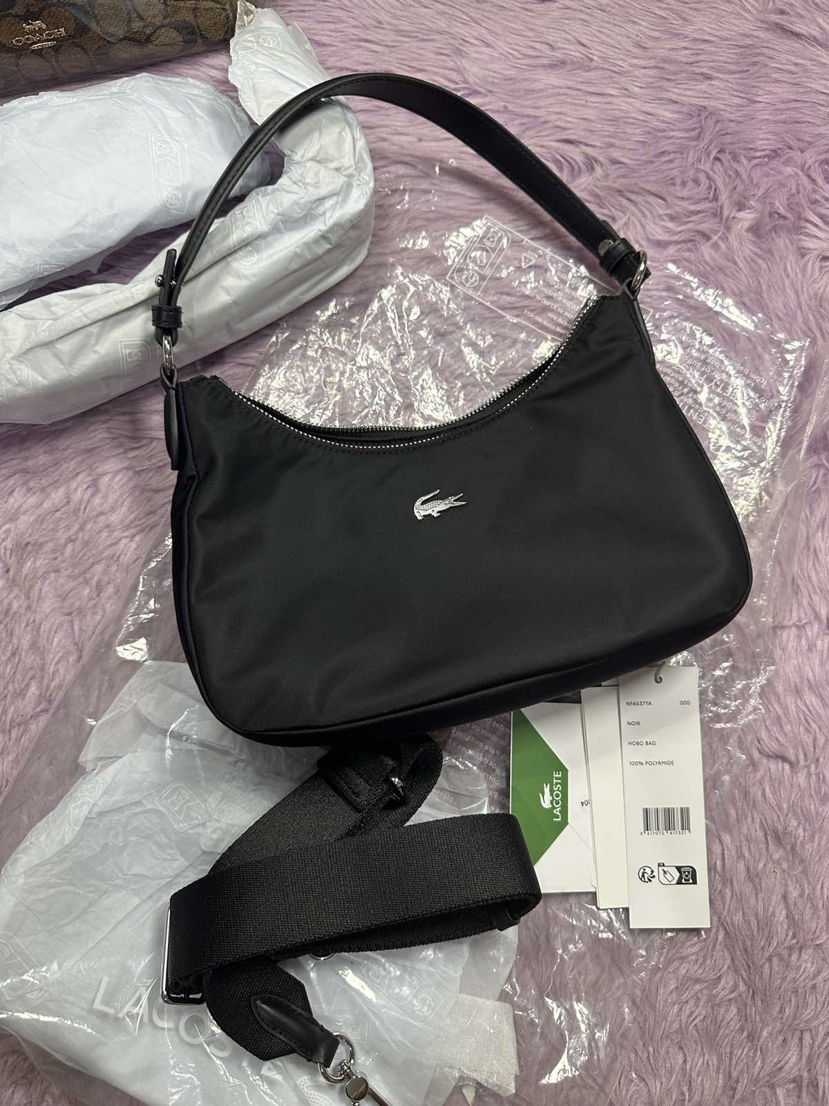 ORIG Preloved Lacoste Izzie Shoulder Black Nylon Bag