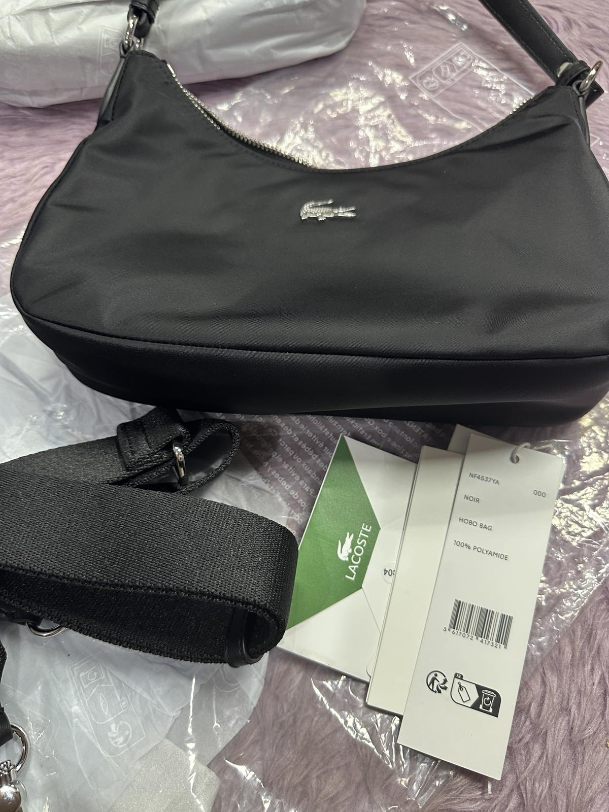 ORIG Preloved Lacoste Izzie Shoulder Black Nylon Bag