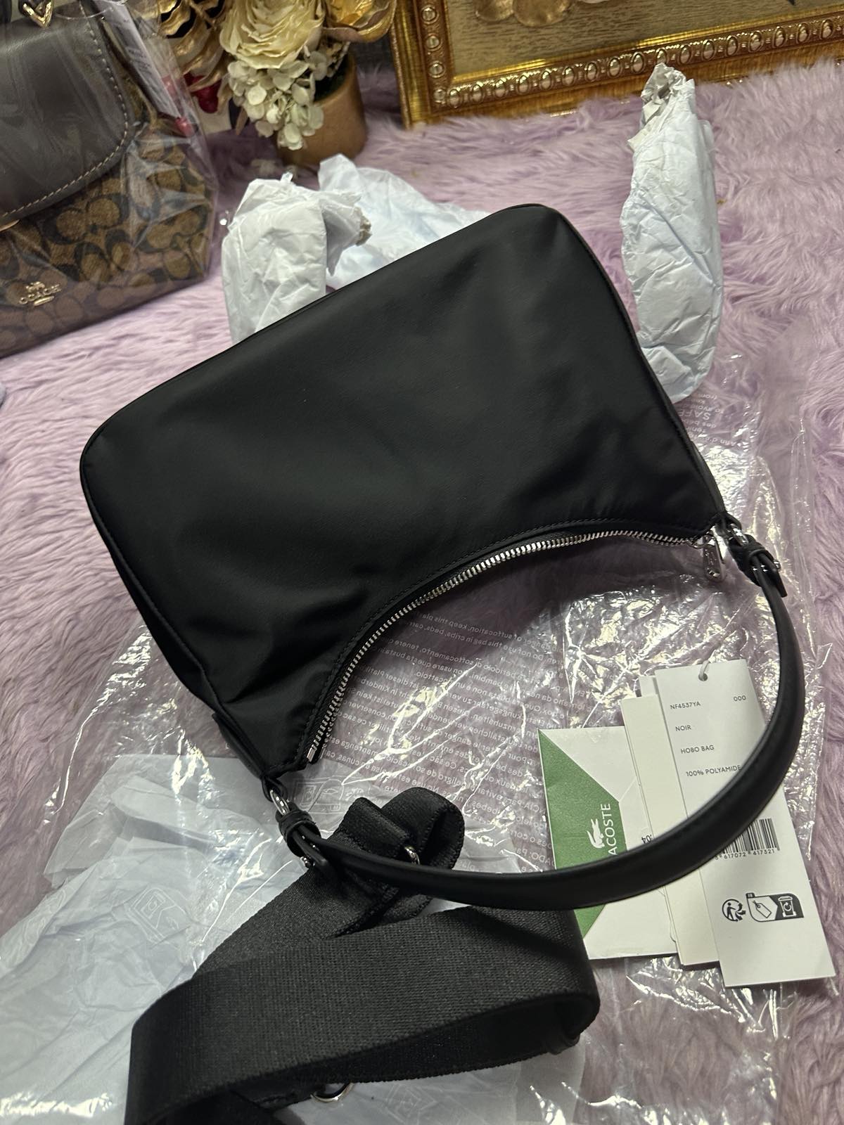 ORIG Preloved Lacoste Izzie Shoulder Black Nylon Bag