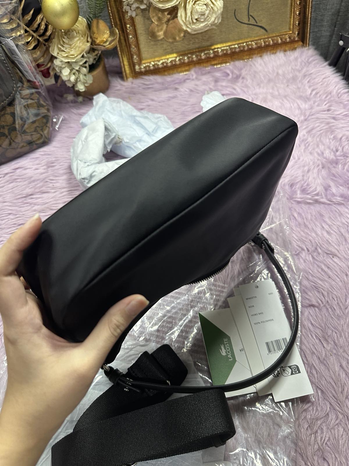 ORIG Preloved Lacoste Izzie Shoulder Black Nylon Bag