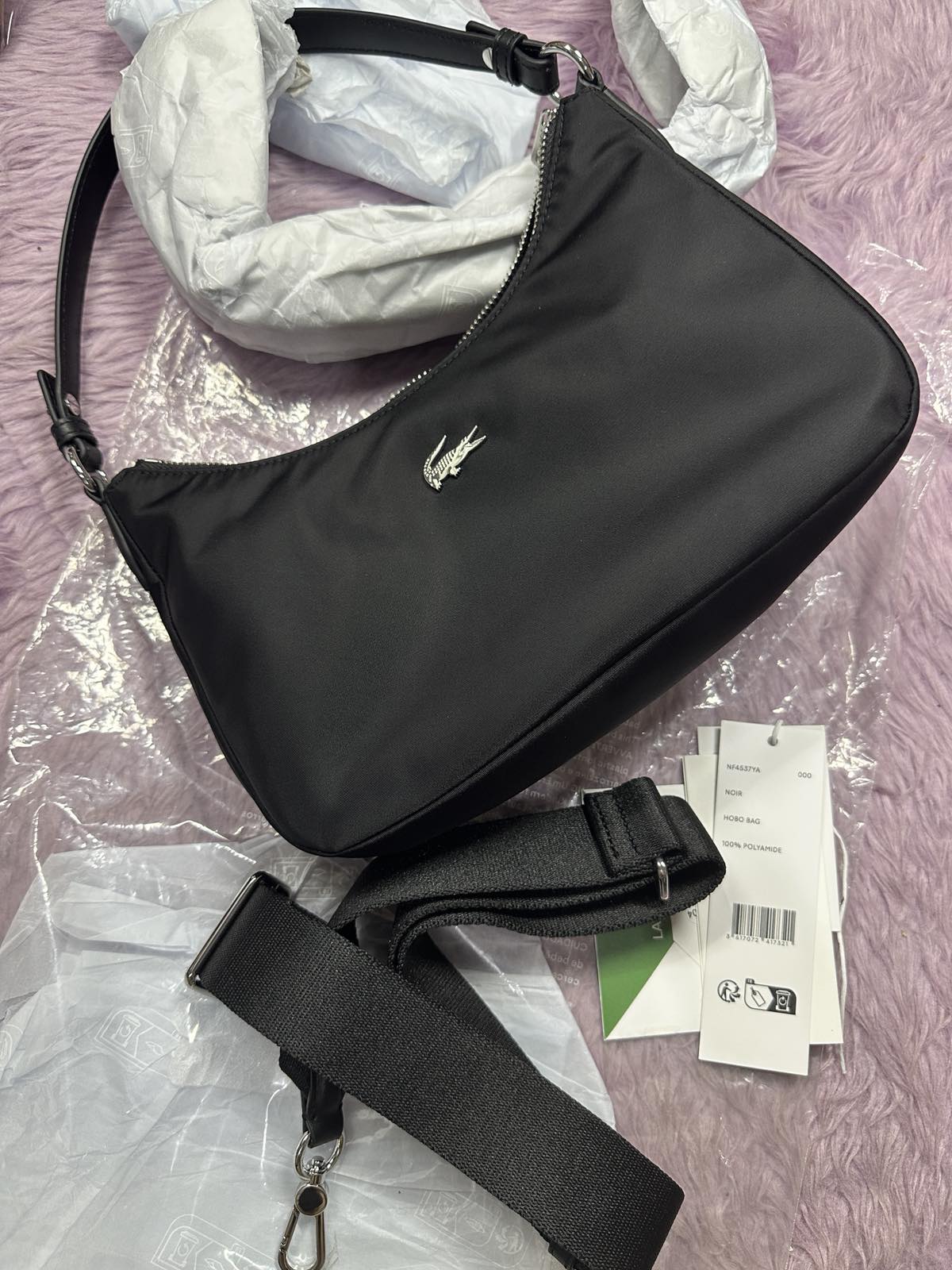 ORIG Preloved Lacoste Izzie Shoulder Black Nylon Bag