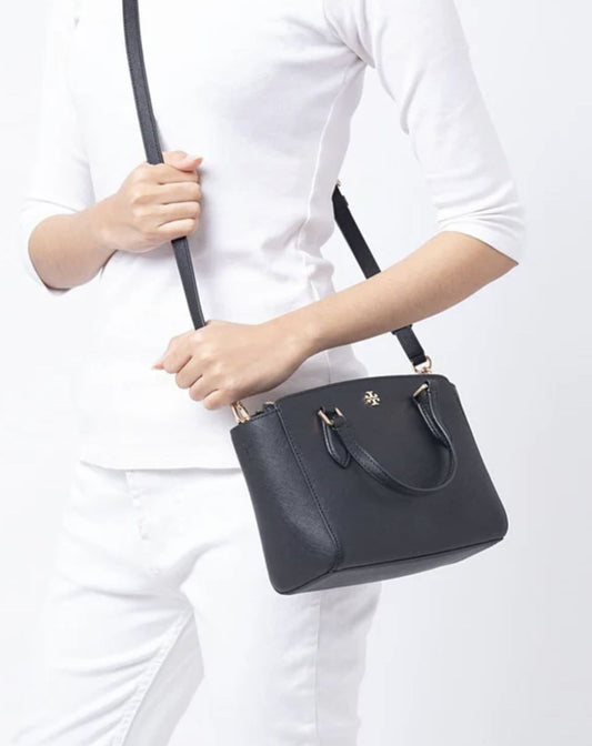 ORIG Preloved Tory Burch Emerson Mini Top Zip Tote Black Bag