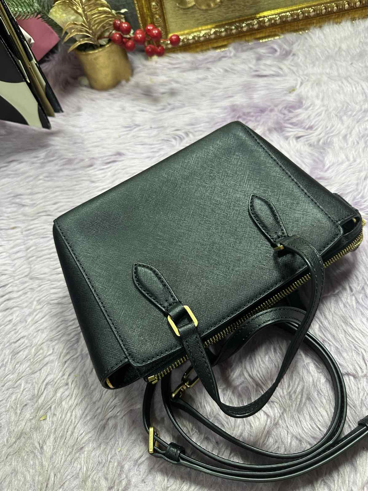 ORIG Preloved Tory Burch Emerson Mini Top Zip Tote Black Bag