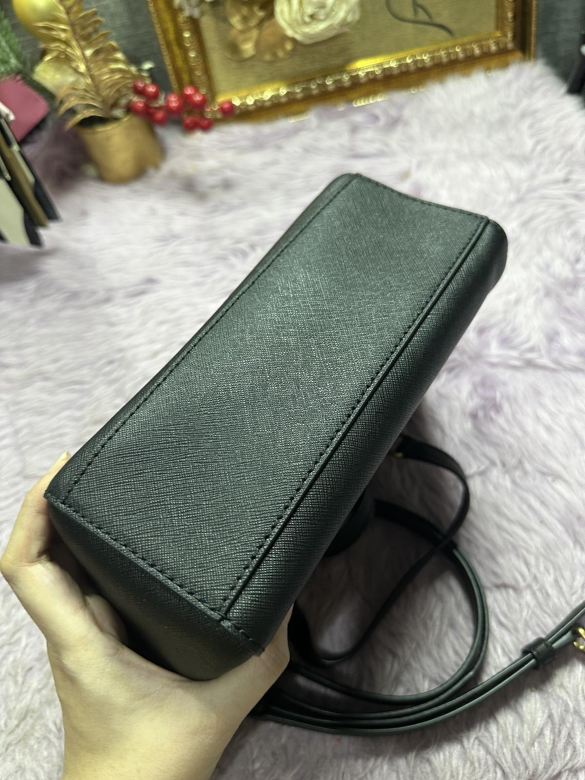 ORIG Preloved Tory Burch Emerson Mini Top Zip Tote Black Bag