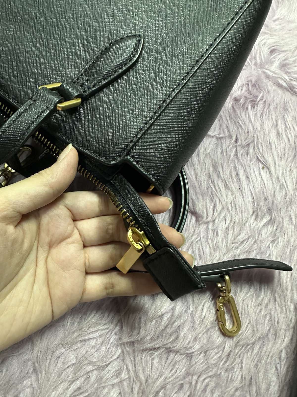 ORIG Preloved Tory Burch Emerson Mini Top Zip Tote Black Bag