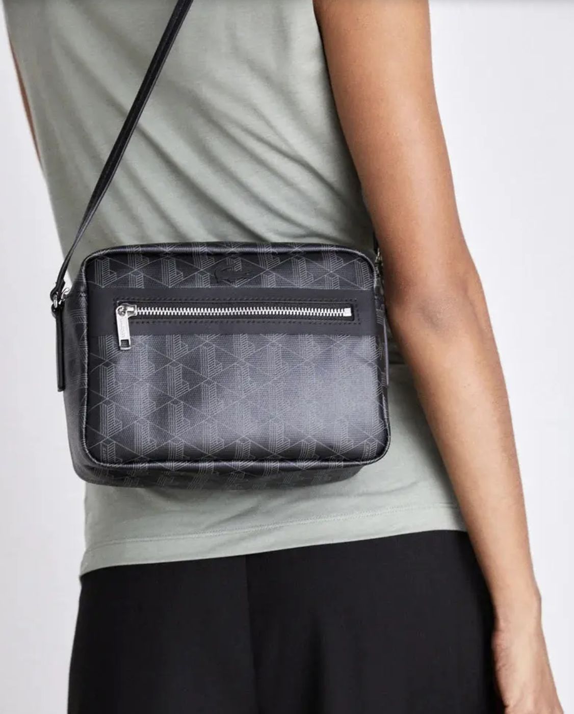 ORIG & IMPORTED Lacoste Zely Coated Canvas Vanity Camera Bag Green