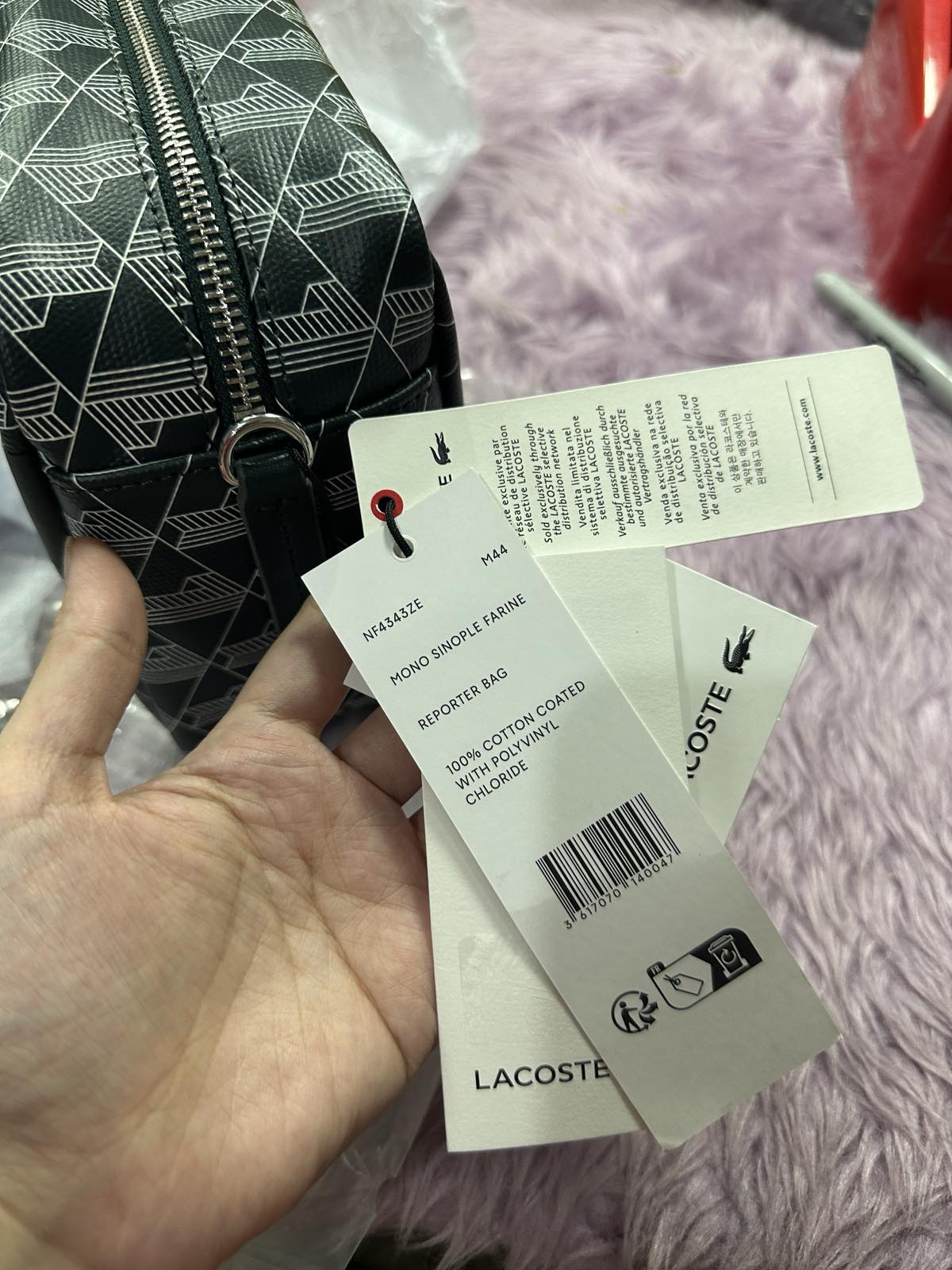 ORIG & IMPORTED Lacoste Zely Coated Canvas Vanity Camera Bag Green