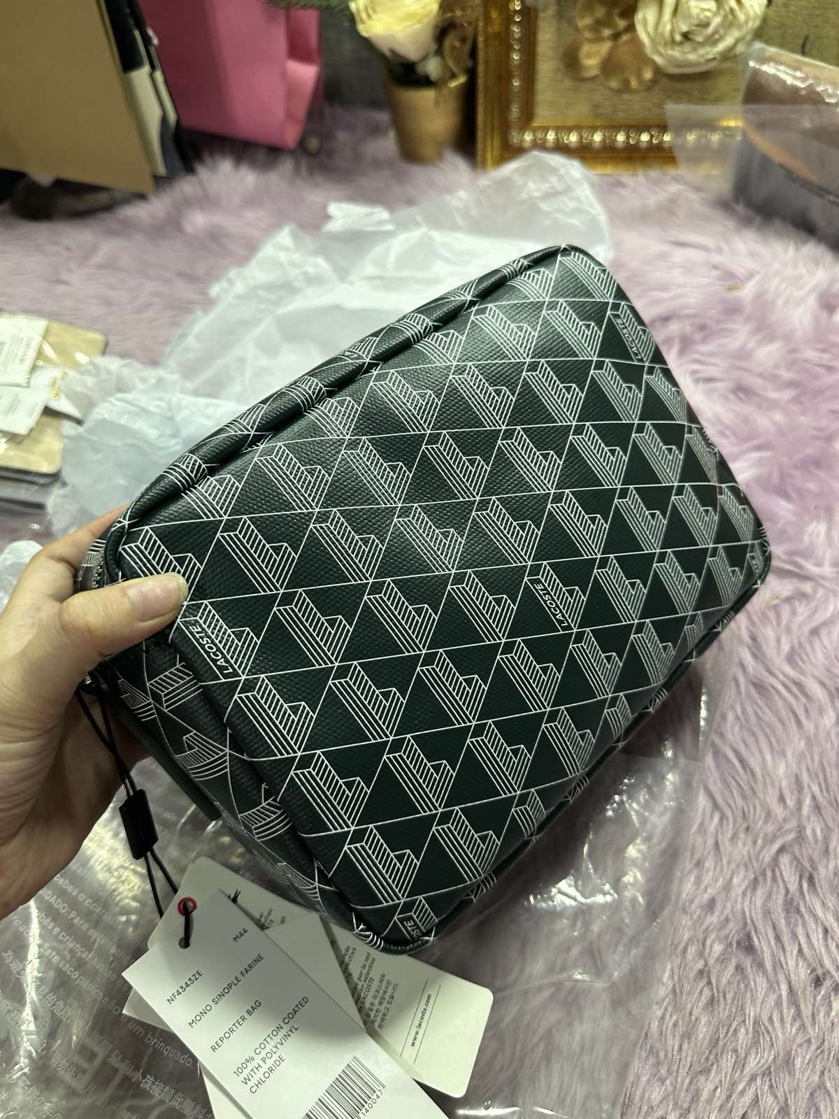 ORIG & IMPORTED Lacoste Zely Coated Canvas Vanity Camera Bag Green