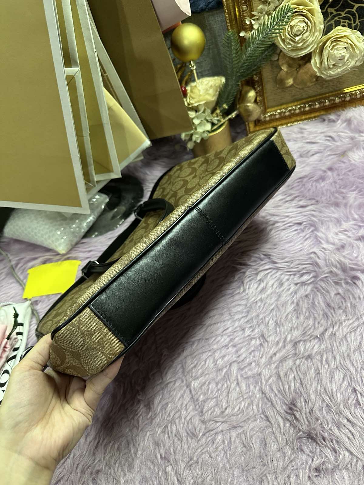 ORIG Preloved Coach Beckett Compact Brief Case Laptop Men's Bag in Khaki Brown