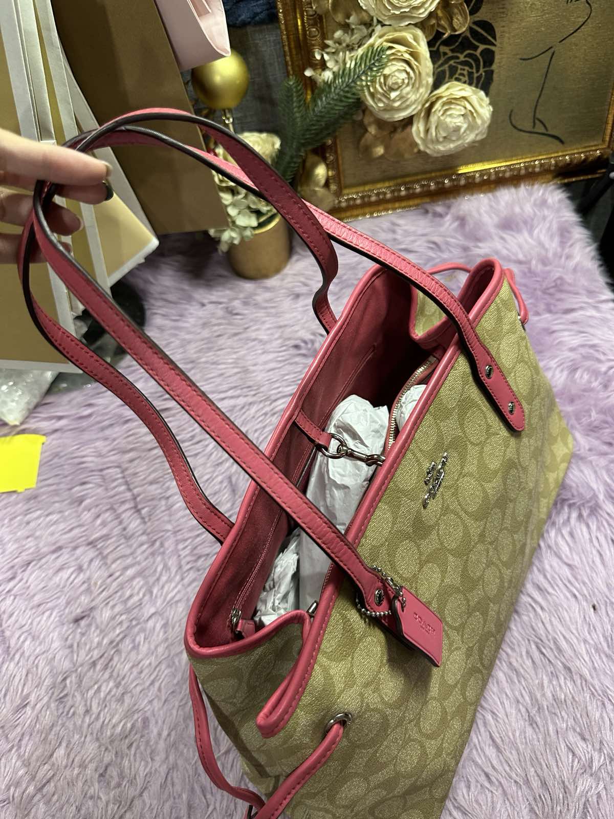 ORIG & IMPORTED Coach Drawstring Carryall Light Khaki/Pink Tote Bag