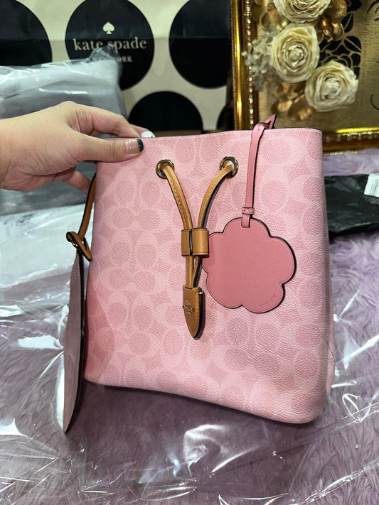 ORIG & IMPORTED Coach RARE Rowan Pink Bucket Bag In Signature Canvas