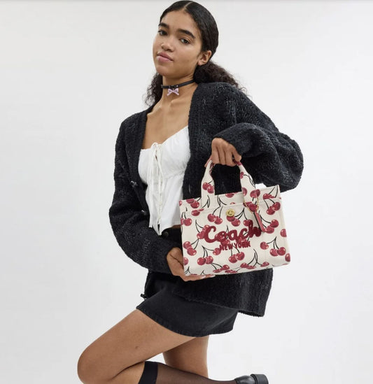 ORIG Preloved Coach RARE Cargo White Tote Bag 26 With Cherry Print