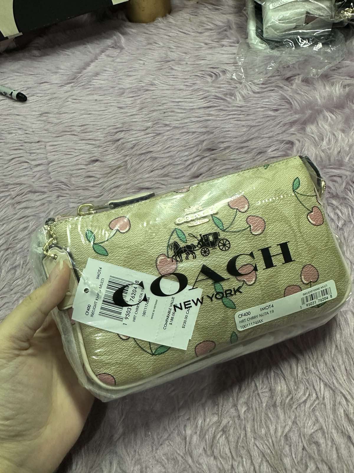 ORIG & IMPORTED Coach Nolita 19 with Cherry Print in Light Khaki Small Bag