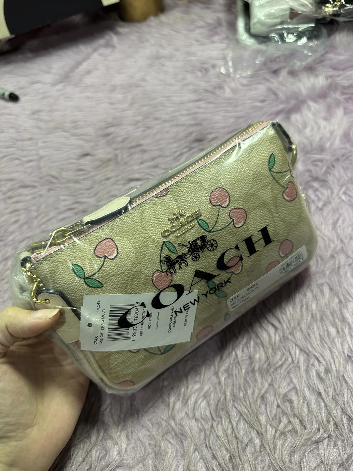 ORIG & IMPORTED Coach Nolita 19 with Cherry Print in Light Khaki Small Bag