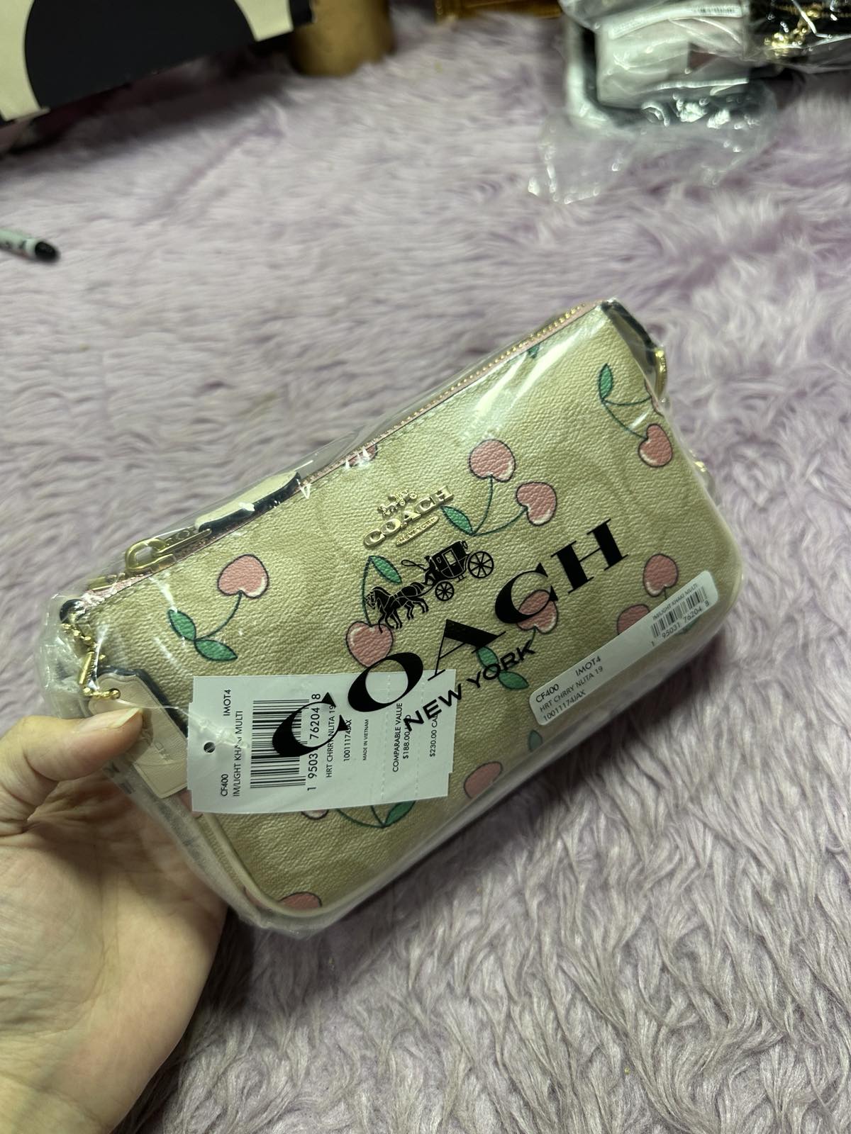 ORIG & IMPORTED Coach Nolita 19 with Cherry Print in Light Khaki Small Bag