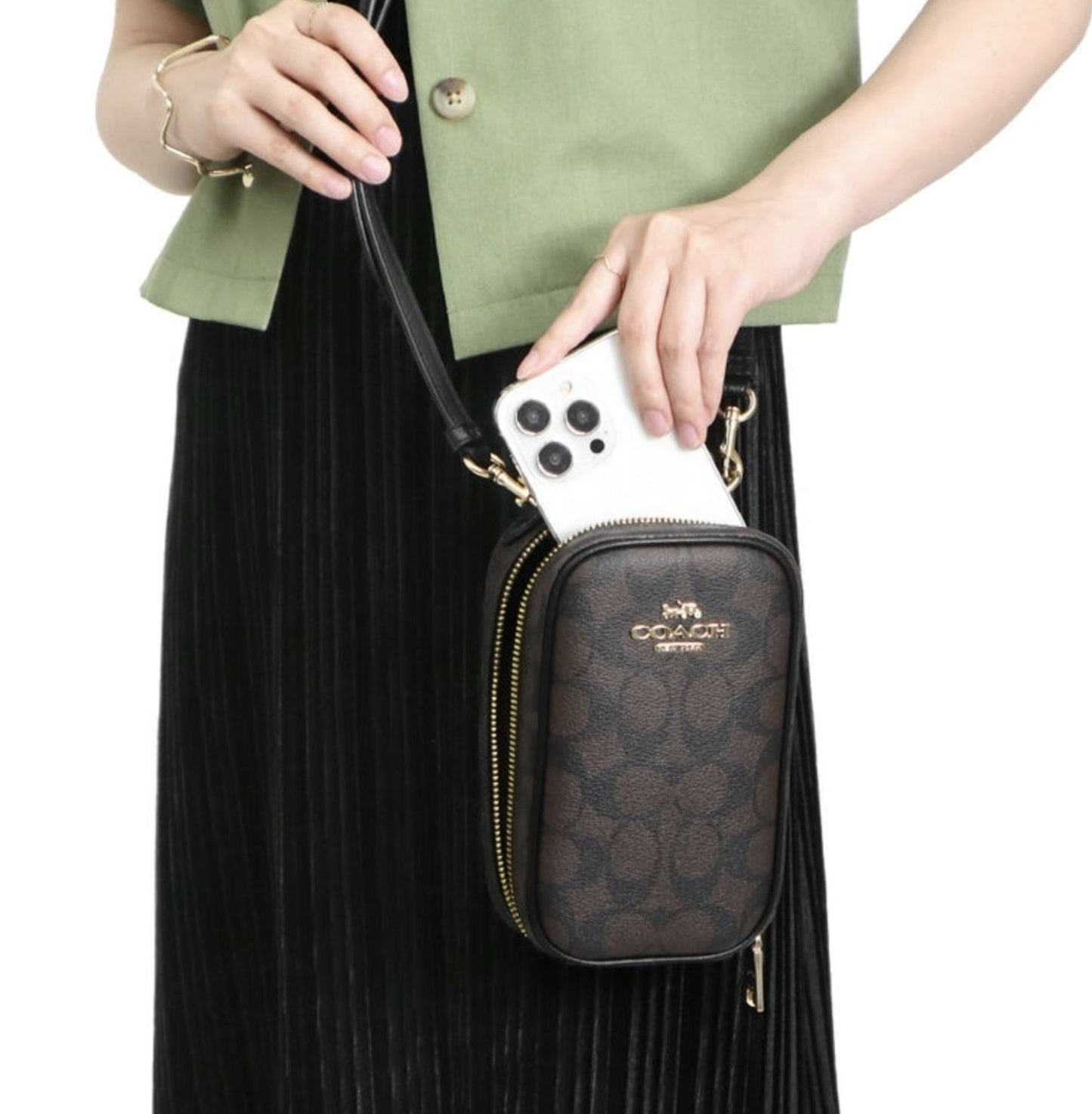 ORIG Preloved Coach Eva Phone Crossbody Small Brown Bag