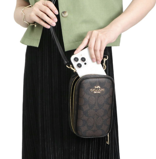 ORIG Preloved Coach Eva Phone Crossbody Small Brown Bag