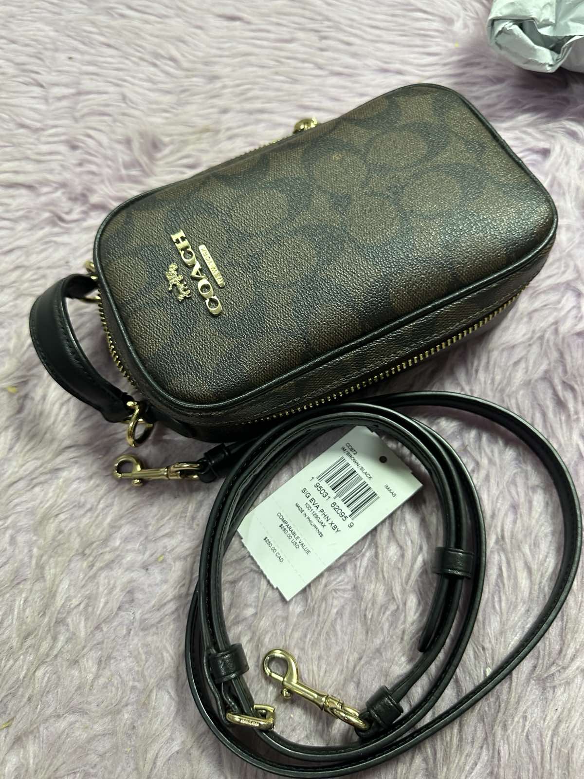 ORIG Preloved Coach Eva Phone Crossbody Small Brown Bag